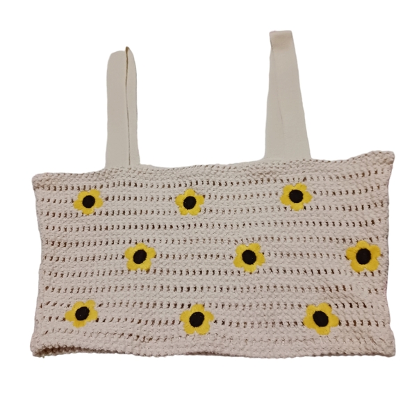 ZARA Crochet Daisy Sunflower Cropped Tube Tank Women's Size Small - Picture 3 of 7